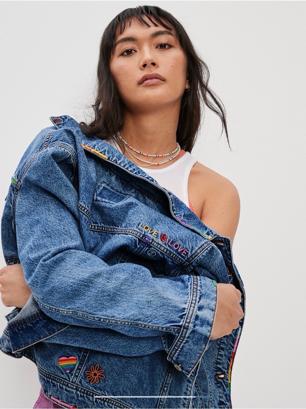 AE Pride Classic Denim Jacket Medium Wash Size S NWOT 🌈